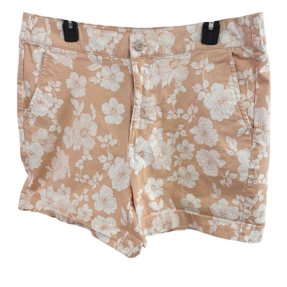 Jachs Girlfriend Womens XL Peach Floral Chino Shorts Elastic Back High Rise XL